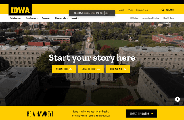 University of Iowa website preview
